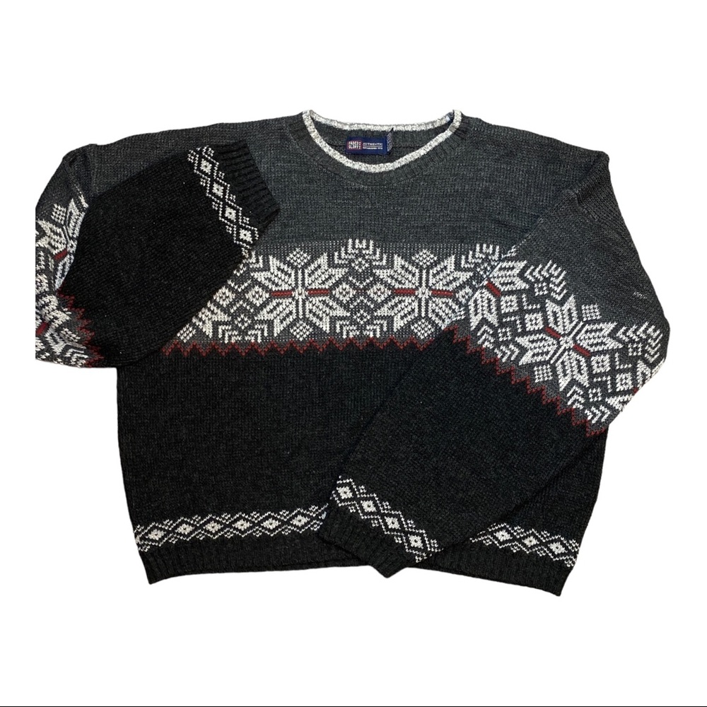 Chunky Oversize Wool Nordic Ski Holiday Snowflake Pullover Sweater Y2k